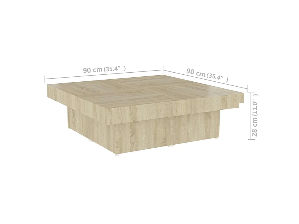 Table basse chêne sonoma 90x90x28 cm bois d'ingénierie
