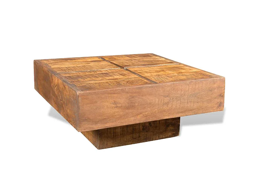 Tavolino da Salotto Marrone Quadrato in Legno Massello di Mango
