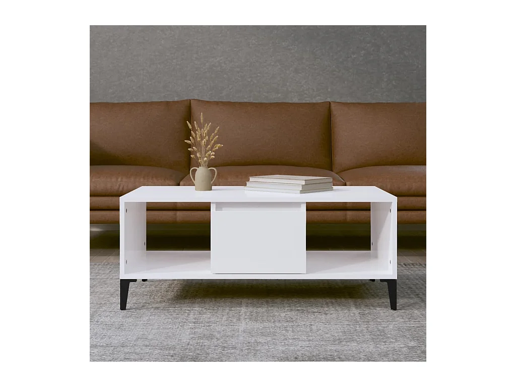 Table basse Blanc brillant 90x50x36,5 cm Bois d'ingénierie