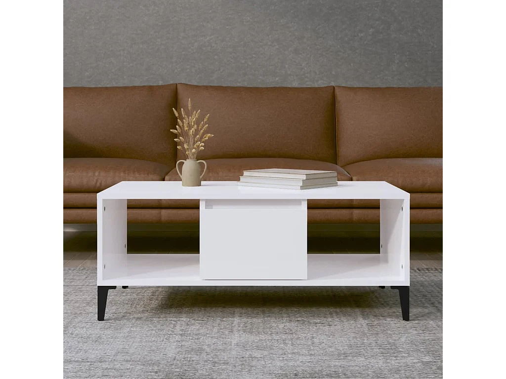 Table basse Blanc brillant 90x50x36,5 cm Bois d'ingénierie