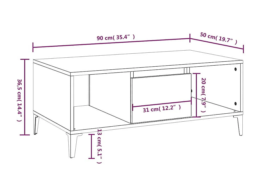 Table basse Blanc brillant 90x50x36,5 cm Bois d'ingénierie