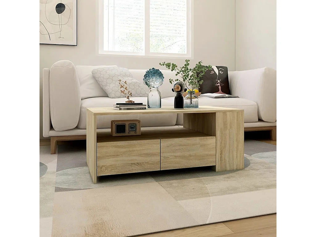 Table basse chêne sonoma 102x55x42 cm bois d'ingénierie