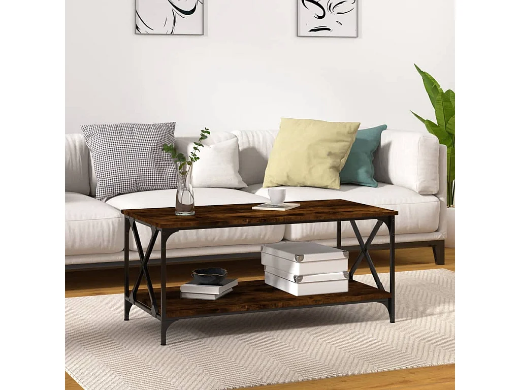 Tavolino Rovere Fumo 100x50x45 cm in Legno Multistrato e Ferro
