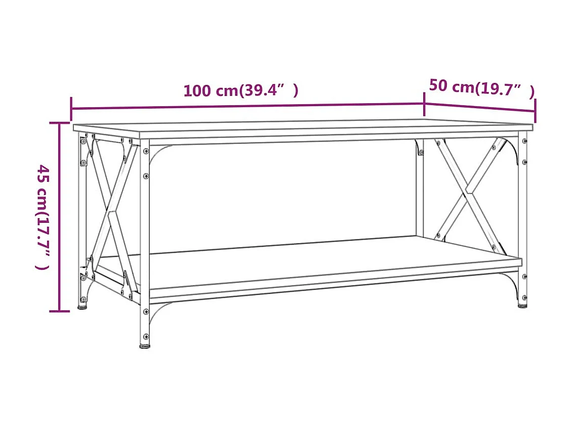 Tavolino Rovere Fumo 100x50x45 cm in Legno Multistrato e Ferro