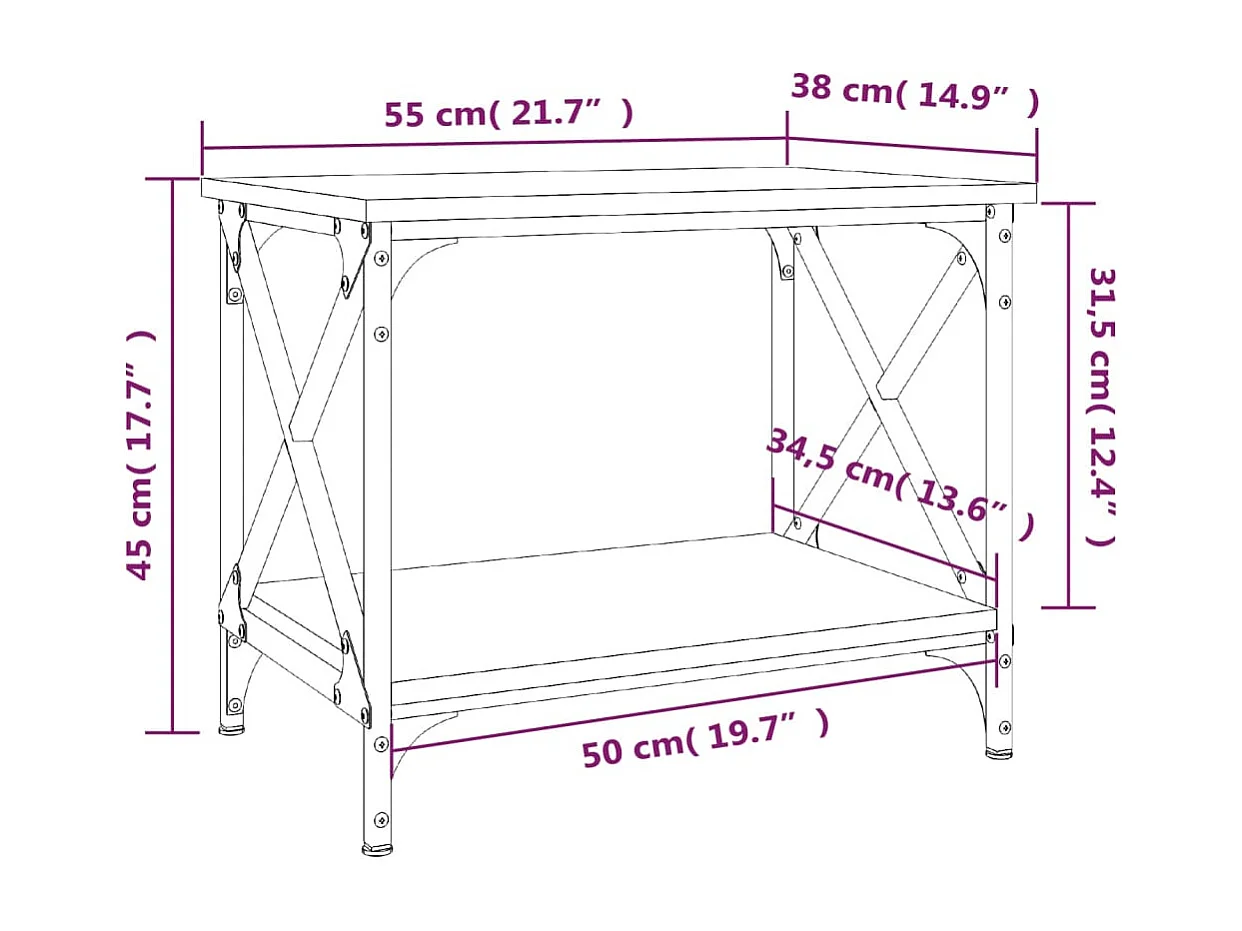 Table d'appoint Chêne fumé 55x38x45 cm Bois d'ingénierie