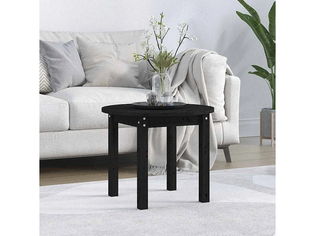 Tavolino da Salotto Nero Ø 55x45 cm in Legno Massello di Pino