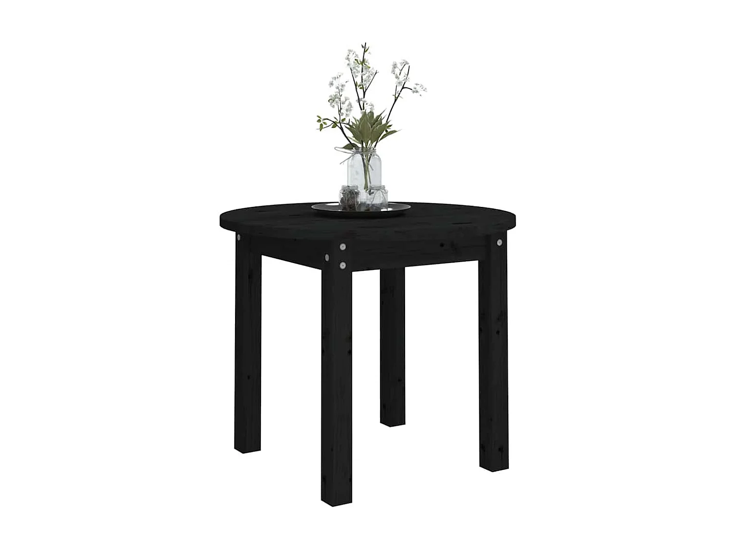 Tavolino da Salotto Nero Ø 55x45 cm in Legno Massello di Pino