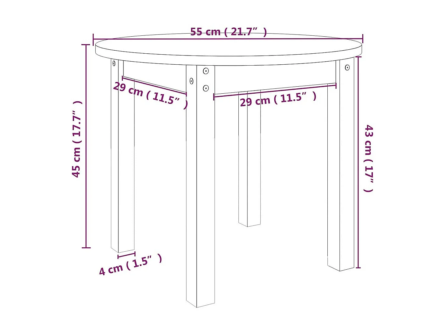 Tavolino da Salotto Nero Ø 55x45 cm in Legno Massello di Pino