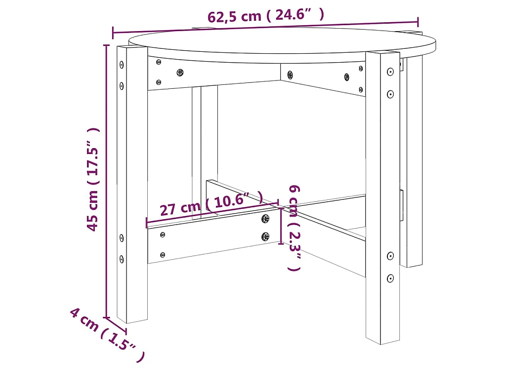 Table basse Ø 62,5x45 cm Bois massif de pin