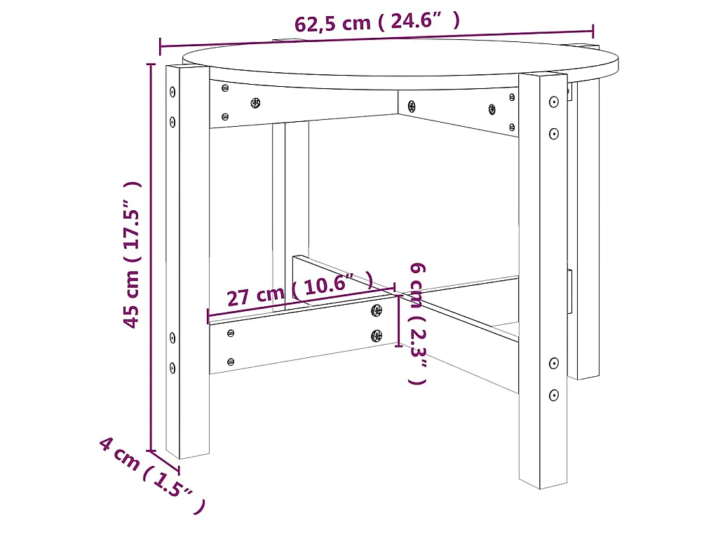 Couchtisch Ø 62,5x45 cm Massivholz Kiefer