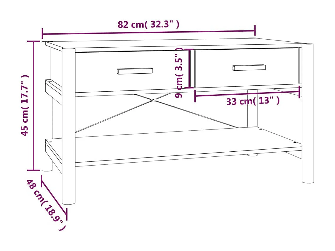 Table basse Blanc 82x48x45 cm Bois d'ingénierie