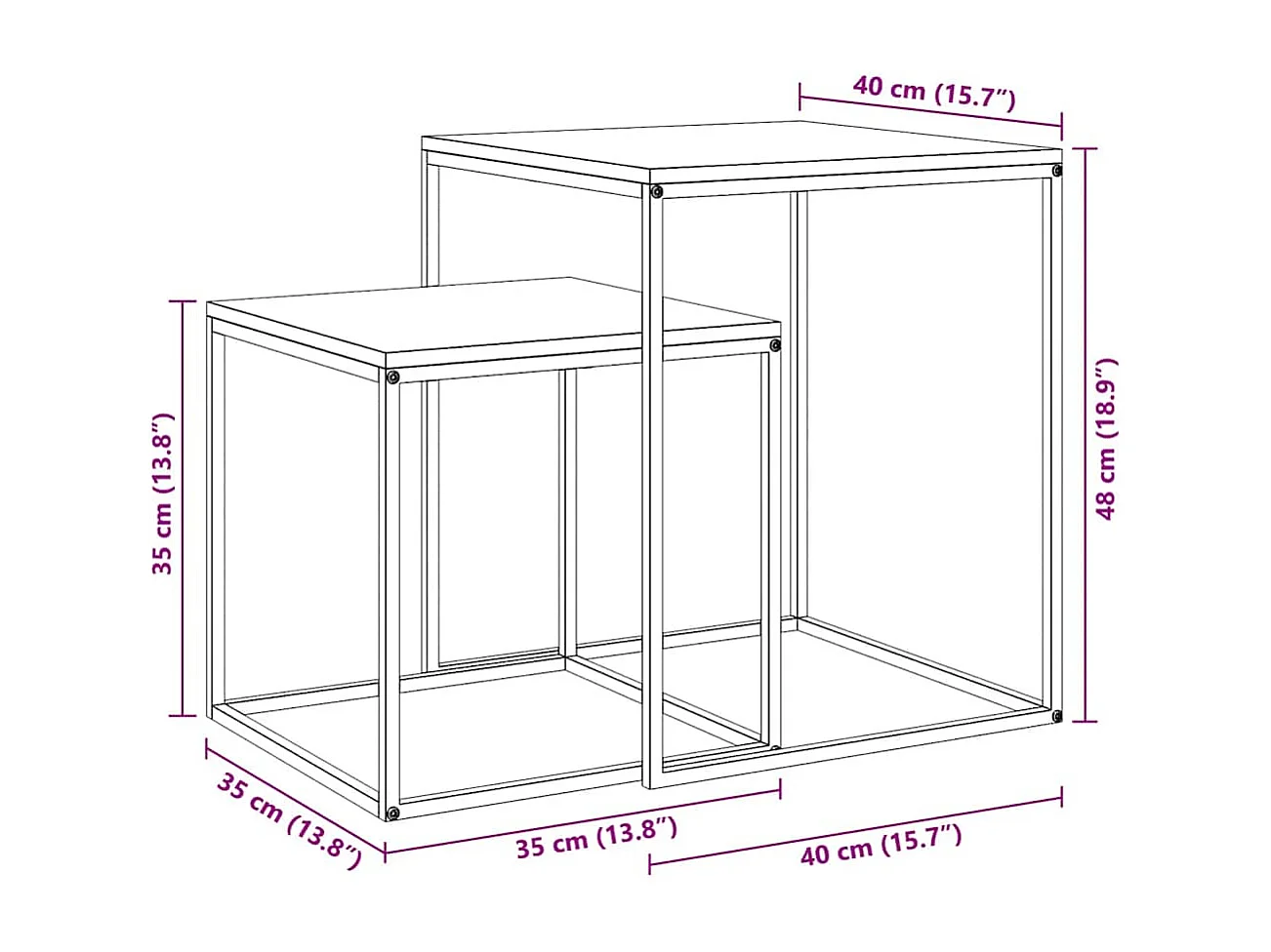 Set di Tavolini 2 pz in Legno Multistrato e Metallo