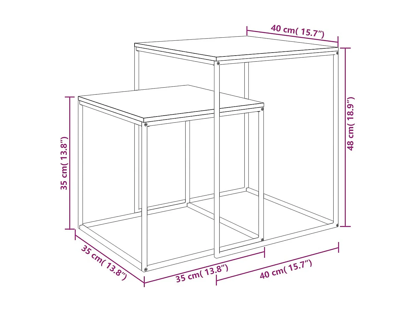 Set di Tavolini 2 pz in Legno Multistrato e Metallo