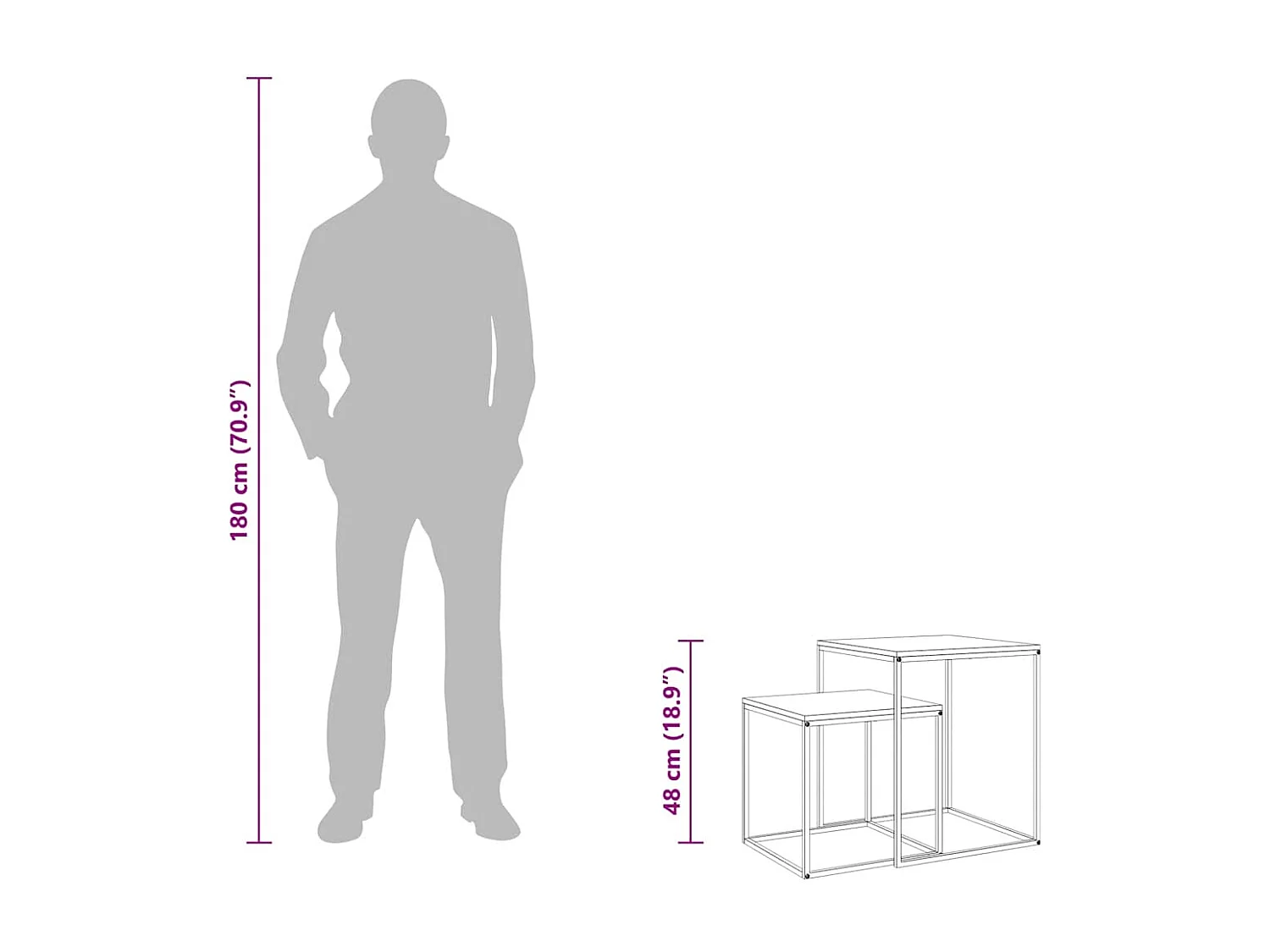 Set di Tavolini 2 pz in Legno Multistrato e Metallo