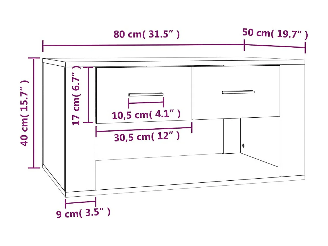 Mesa de centro 80x50x40 cm derivados de madeira cinzento sonoma