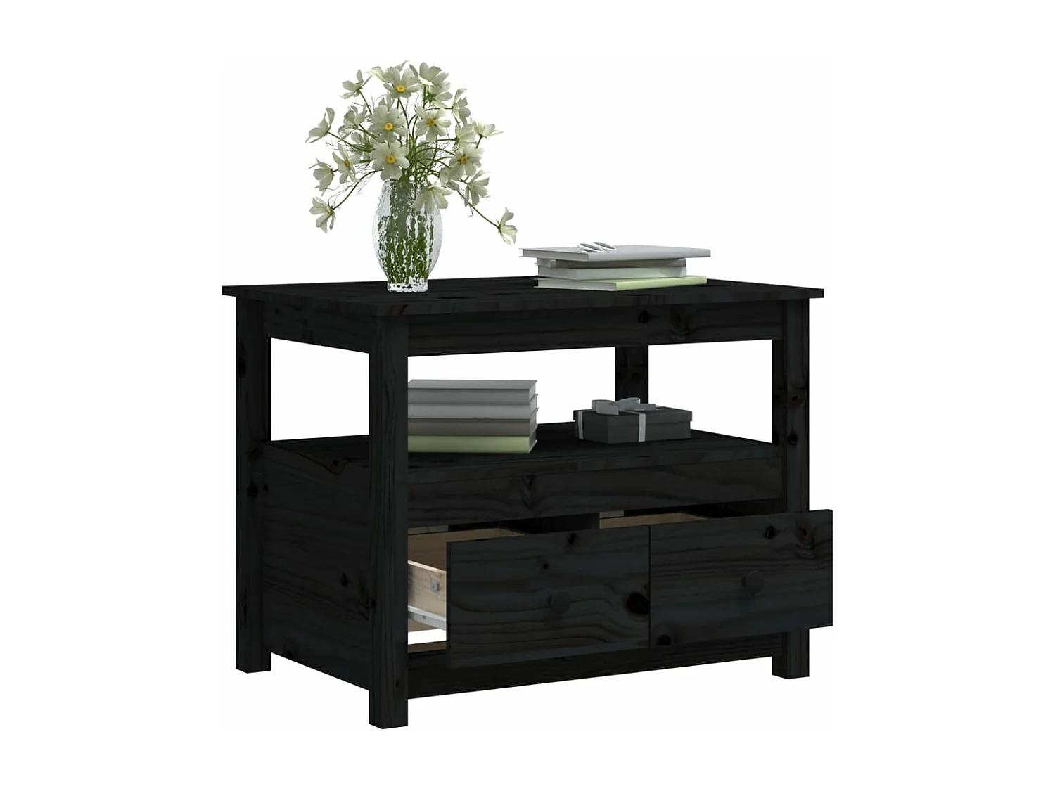 Table basse Noir 71x49x55 cm Bois massif de pin