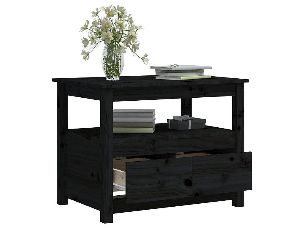 Mesa de centro de madera maciza de pino negro 71x49x55 cm