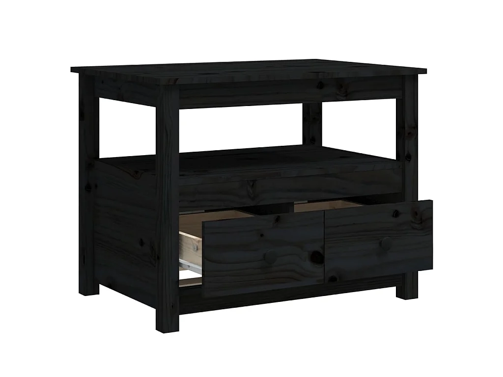 Mesa de centro de madera maciza de pino negro 71x49x55 cm