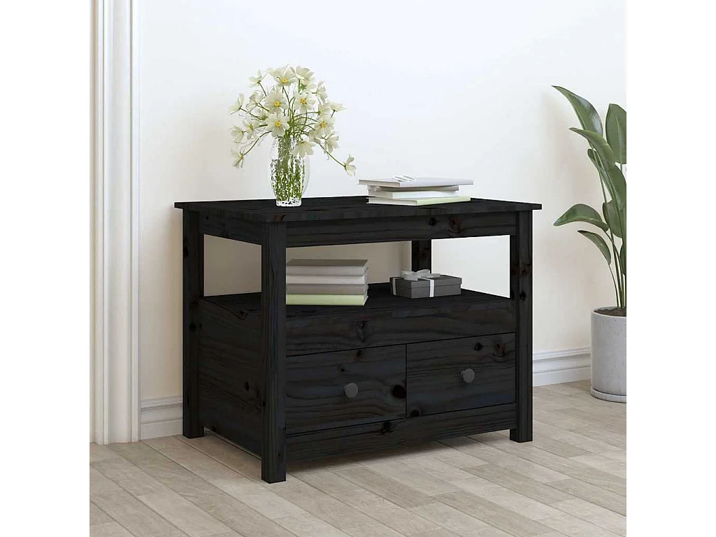 Mesa de centro de madera maciza de pino negro 71x49x55 cm