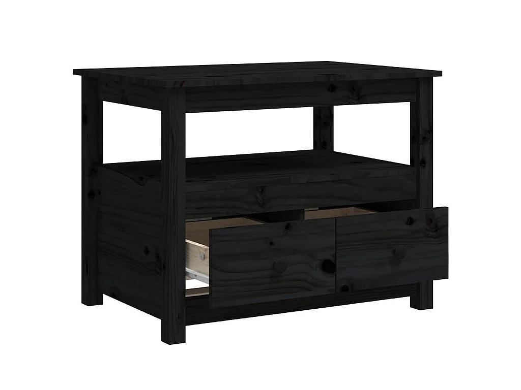 Mesa de centro de madera maciza de pino negro 71x49x55 cm