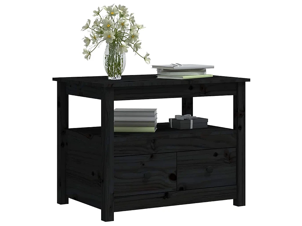Mesa de centro de madera maciza de pino negro 71x49x55 cm