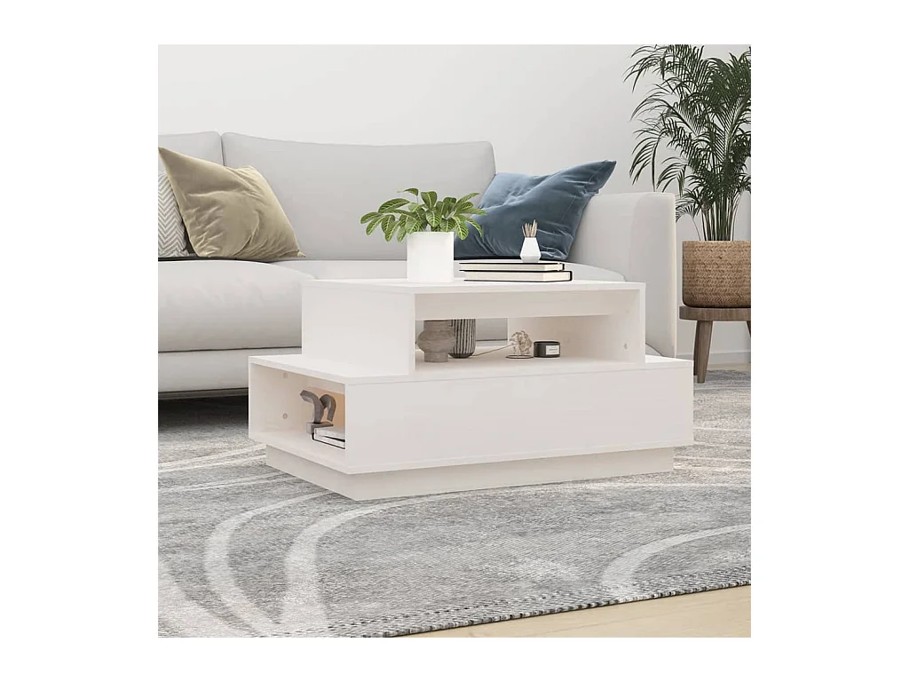 Table basse Blanc 80x55x40,5 cm Bois massif de pin