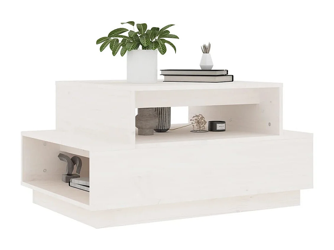 Table basse Blanc 80x55x40,5 cm Bois massif de pin