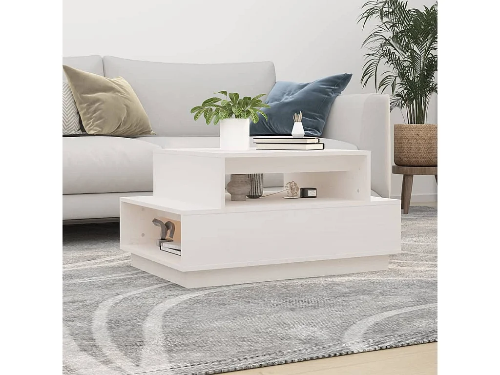 Table basse Blanc 80x55x40,5 cm Bois massif de pin
