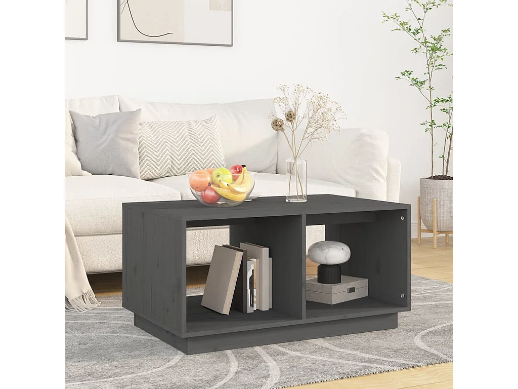 Mesa de centro madera maciza de pino gris 80x50x40 cm