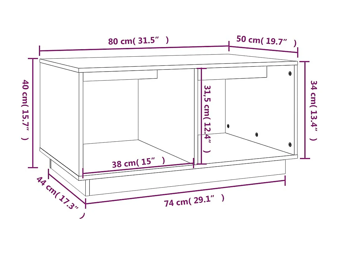 Mesa de centro madera maciza de pino gris 80x50x40 cm
