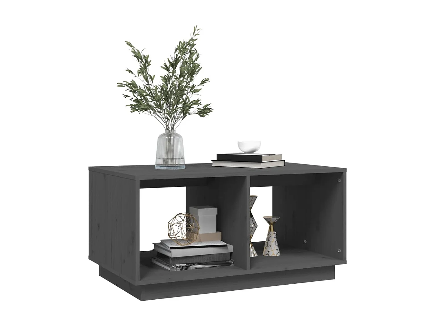 Mesa de centro madera maciza de pino gris 80x50x40 cm