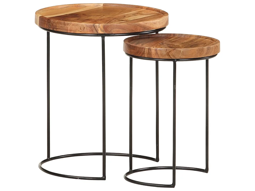 Ensemble de table basse 2 pcs bois d'acacia massif et acier