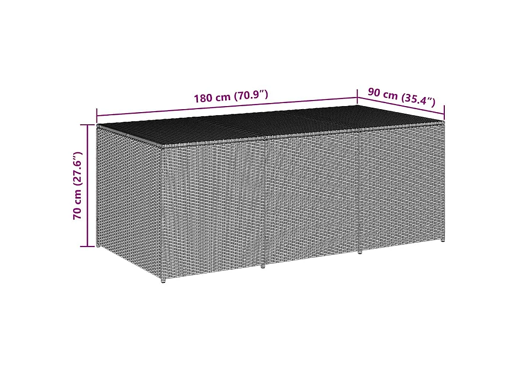 Boîte de rangement de jardin résine tressée 180x90x70 cm gris