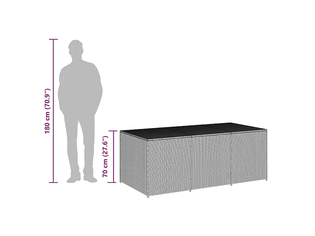 Boîte de rangement de jardin résine tressée 180x90x70 cm gris