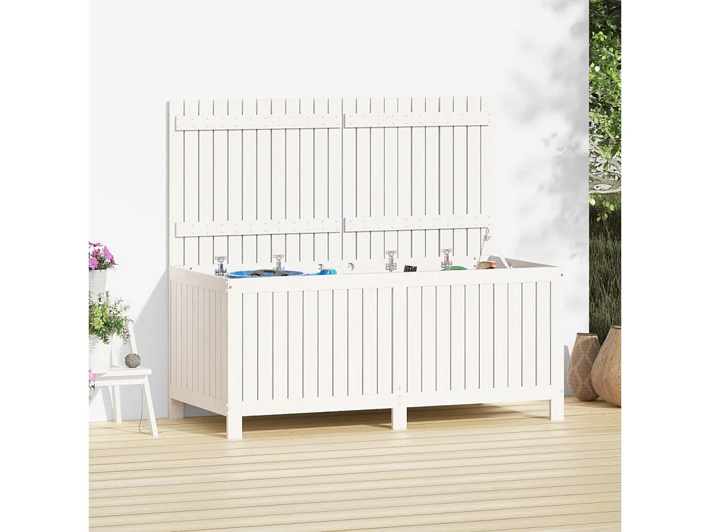Contenitore da Giardino Bianco 147x68x64 cm Legno Massello Pino