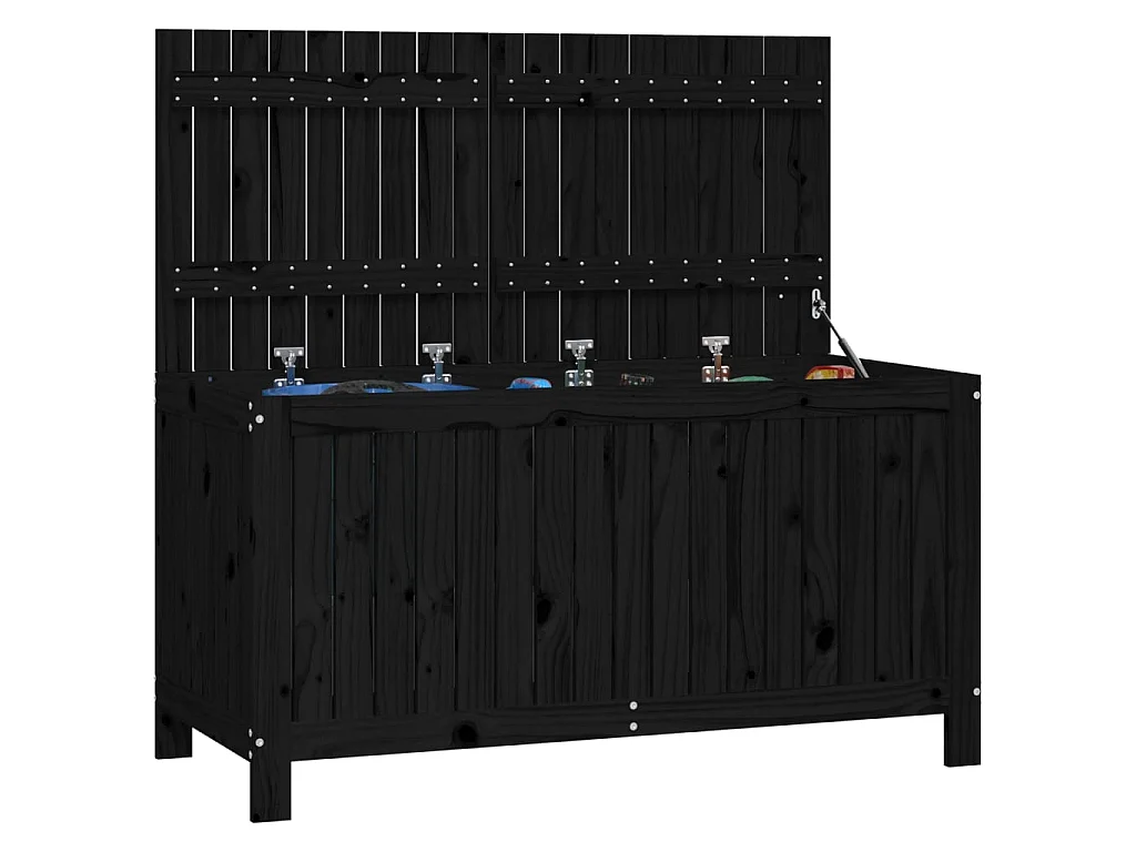 Boîte de rangement de jardin Noir 121x55x64 cm Bois massif pin