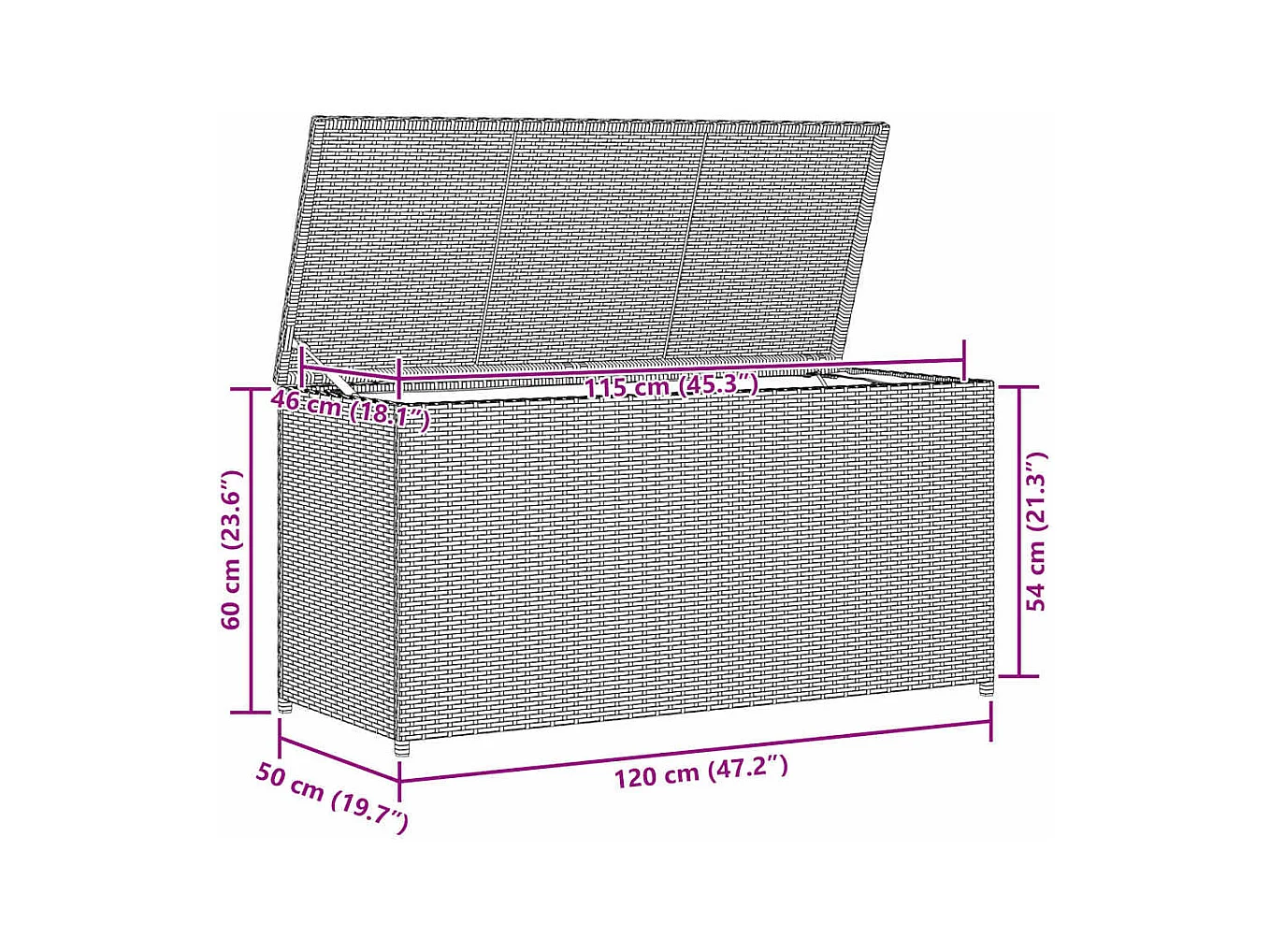 Boîte de rangement de jardin noir 120x50x60 cm résine tressée