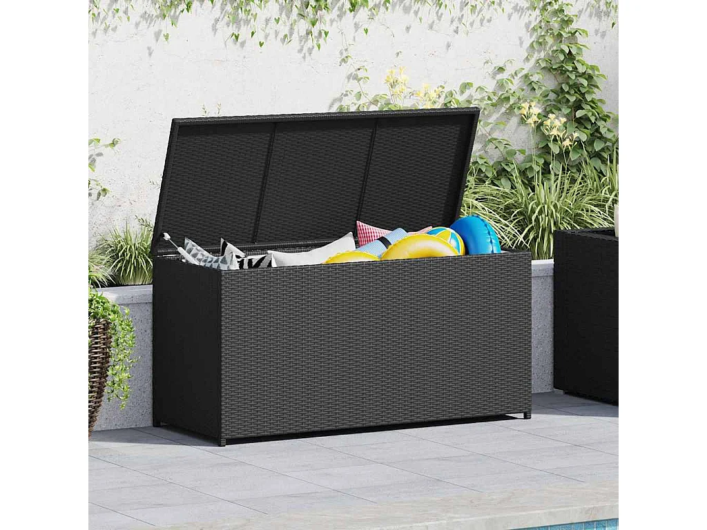 Boîte de rangement de jardin noir 120x50x60 cm résine tressée