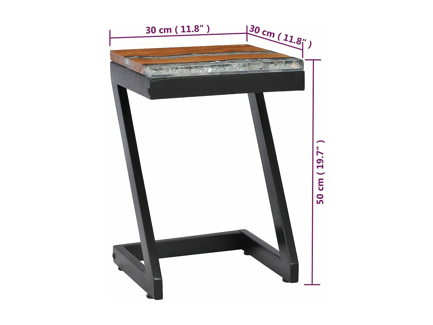 Table basse 30x30x50 cm Bois de teck massif et polyrésine