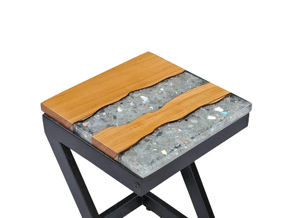 Tavolino Salotto 30x30x50 cm Legno Massello Teak e Poliresina