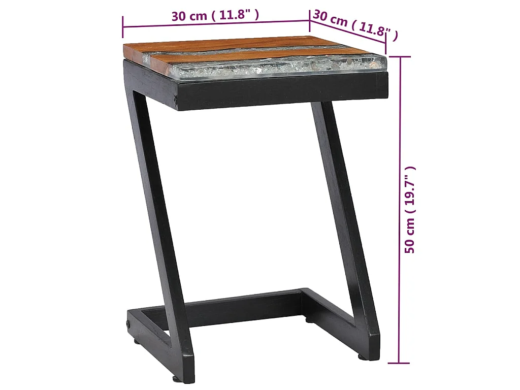 Tavolino Salotto 30x30x50 cm Legno Massello Teak e Poliresina