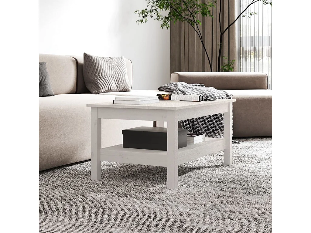 Table basse Blanc 80x50x40 cm Bois massif de pin