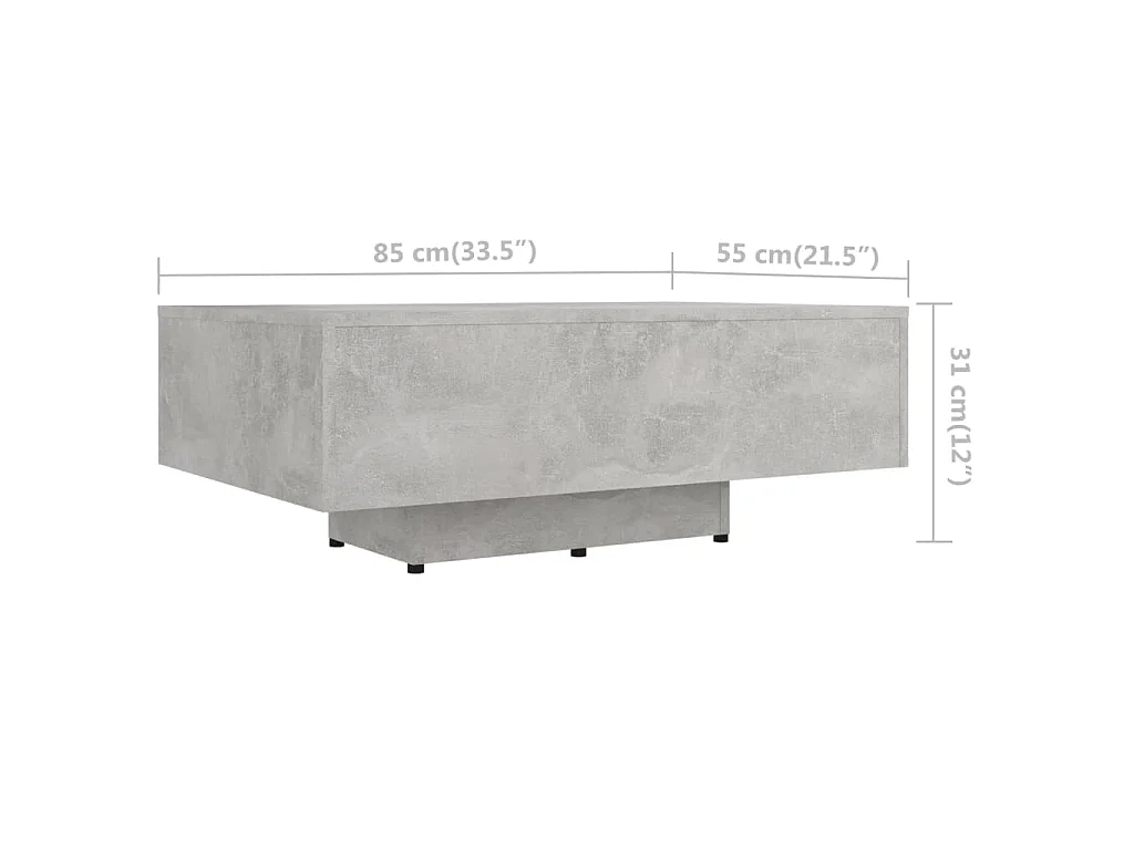 Table basse Gris béton 85x55x31 cm Bois d'ingénierie