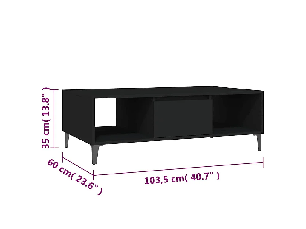 Table basse noir 103,5x60x35 cm bois d'ingénierie