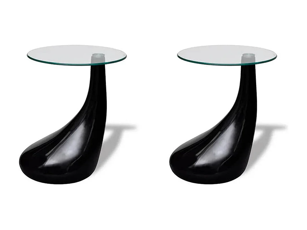 Table basse et dessus de table Verre rond Noir brillant 2 pcs
