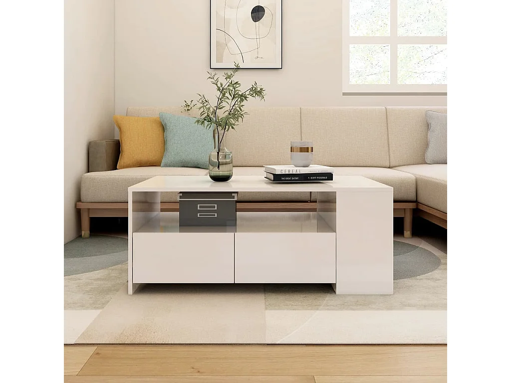 Mesa de centro 102x55x42 cm madeira processada branco brilhante