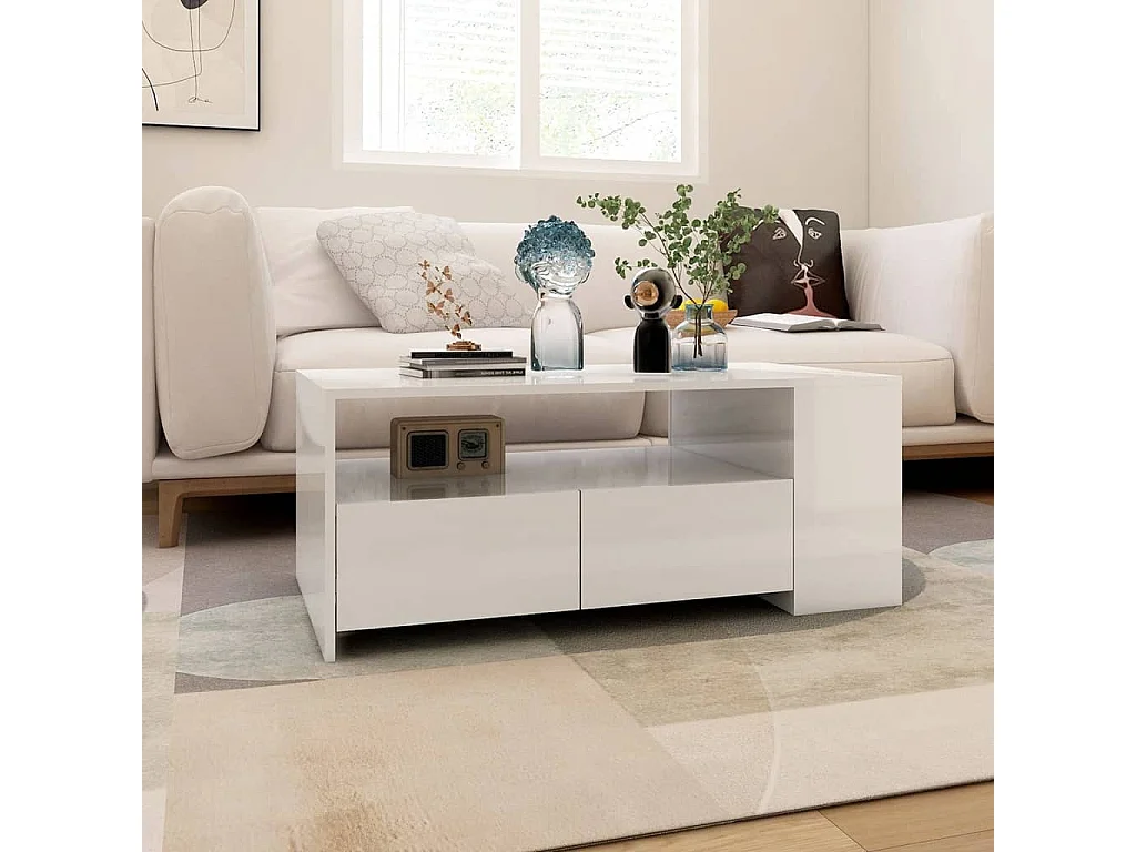 Mesa de centro 102x55x42 cm madeira processada branco brilhante