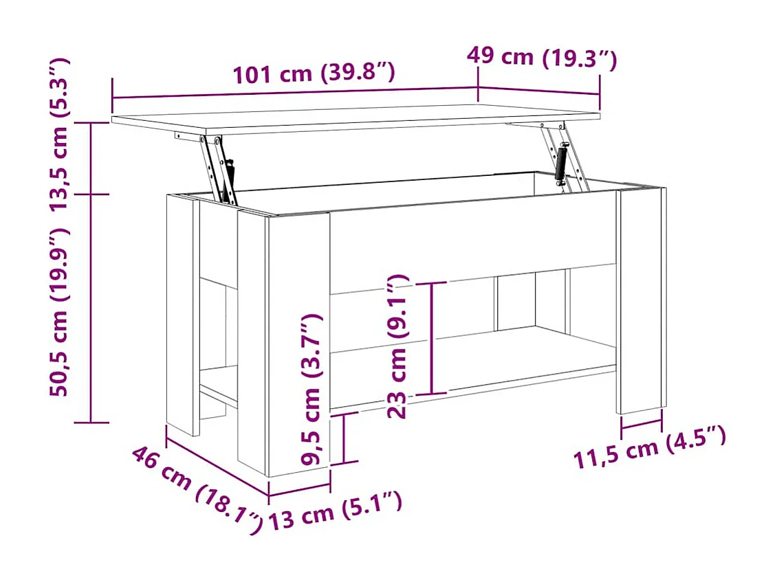 Salontafel 101x49x52 cm bewerkt hout zwart
