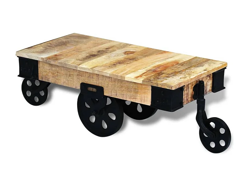 vidal XL Table basse avec roues Bois de manguier brut
