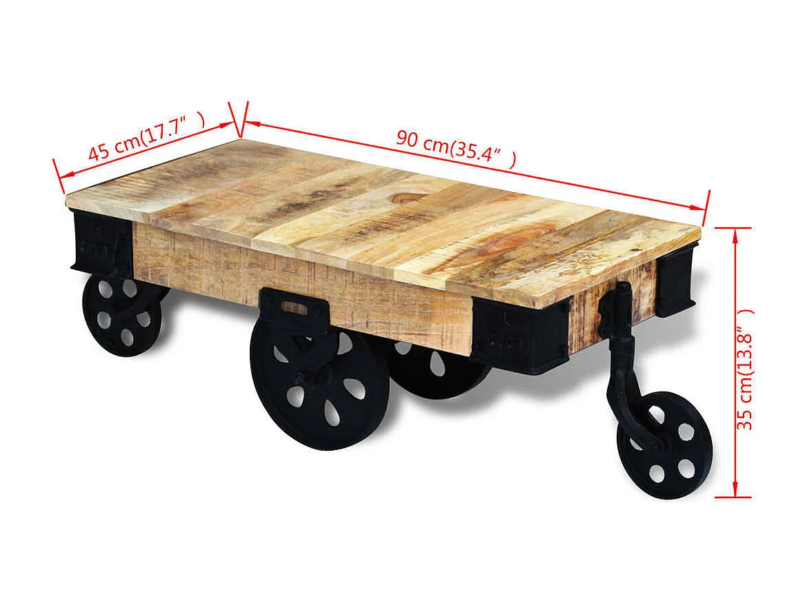 vidal XL Table basse avec roues Bois de manguier brut